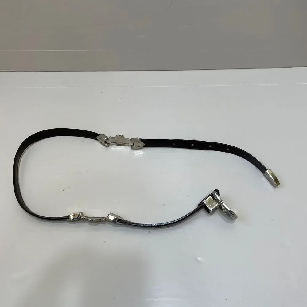 VINTAGE BROWN‎ LEATHER BELT WITH GOLD AND SILVER TONE ACCENTS